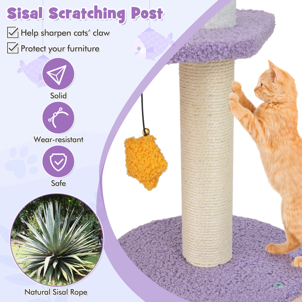 167 cm Multilevel Tall Cat Tower with Sisal Covered Scratching Posts-Purple