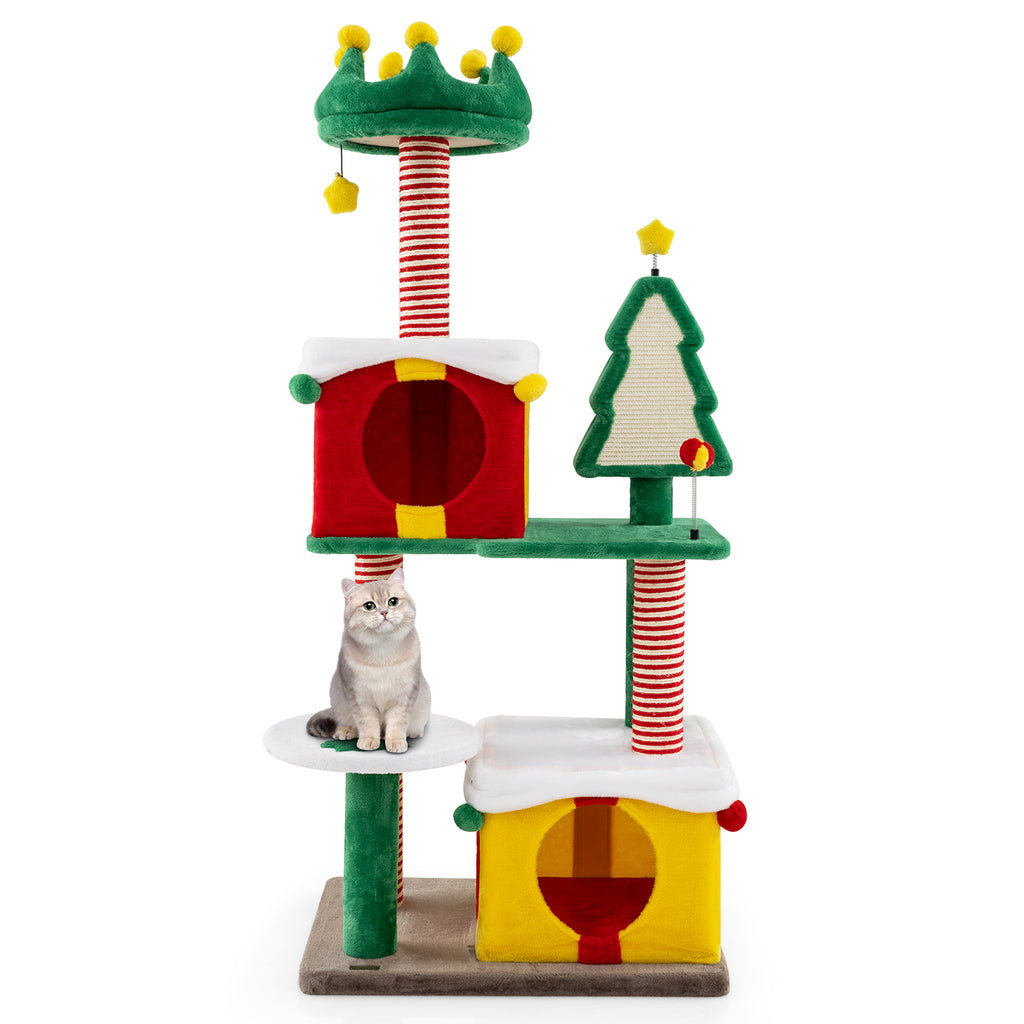 Cute Christmas Cat Tree Large Cat Tower with Sisal Scratching Posts and Carpe-Multicolor