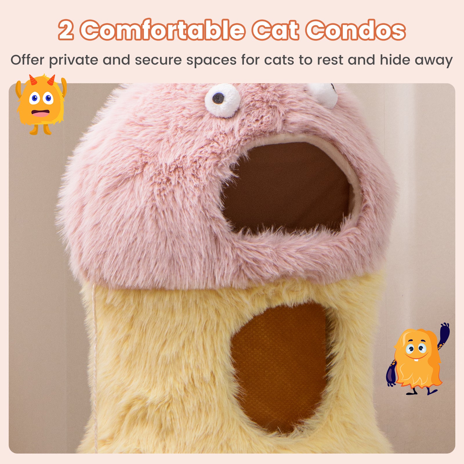 Cute Monster-Themed Cat Tower with 2 Private Condos-Yellow