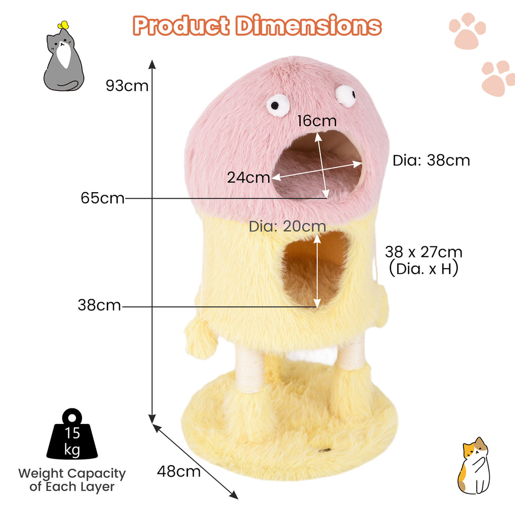 Cute Monster-Themed Cat Tower with 2 Private Condos-Yellow