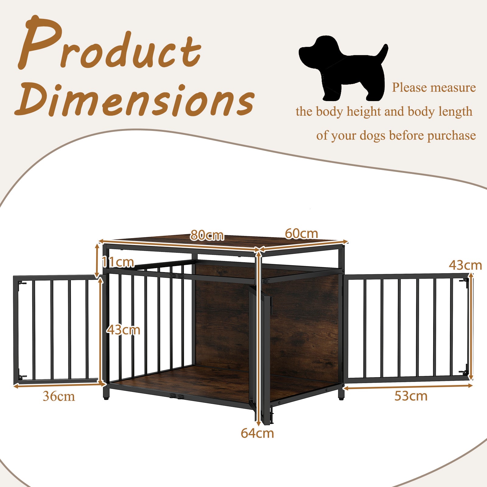 Dog Crate with Three Doors with Hollow Top for Small and Medium Dogs-Rustic Brown