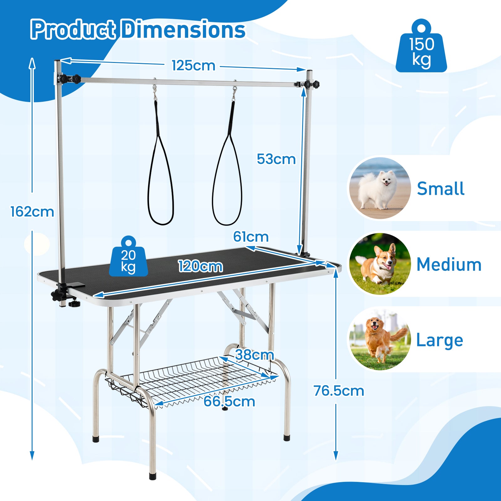 Foldable Dog Grooming Table with Height Adjustable Arms and Mesh Tray-Black