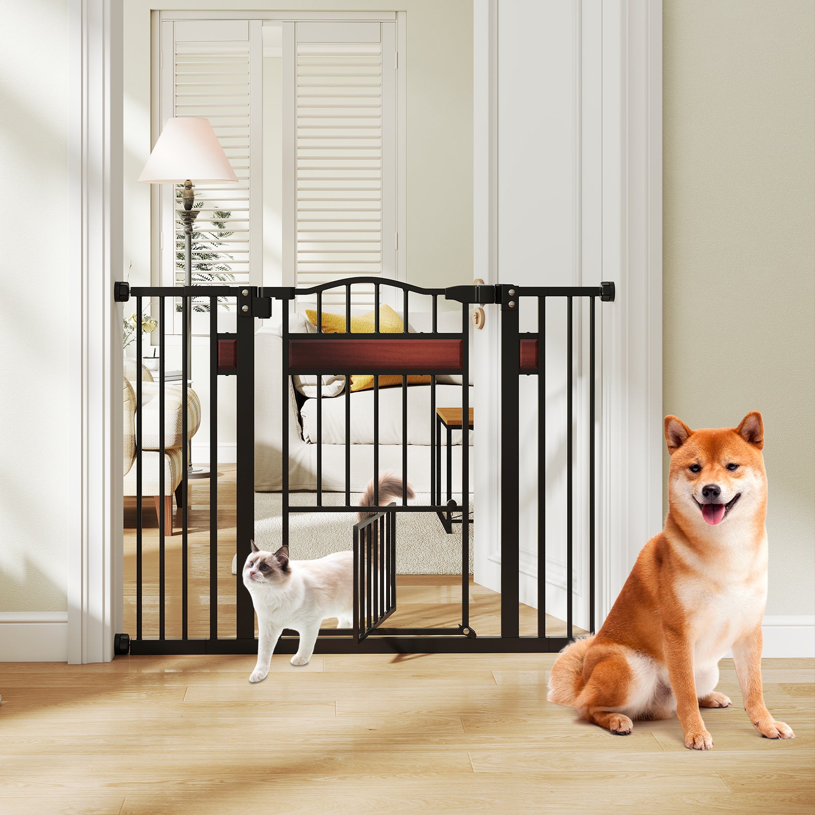 Extra Wide Walk Through Pet Gate for 74-104 cm Openings-Black