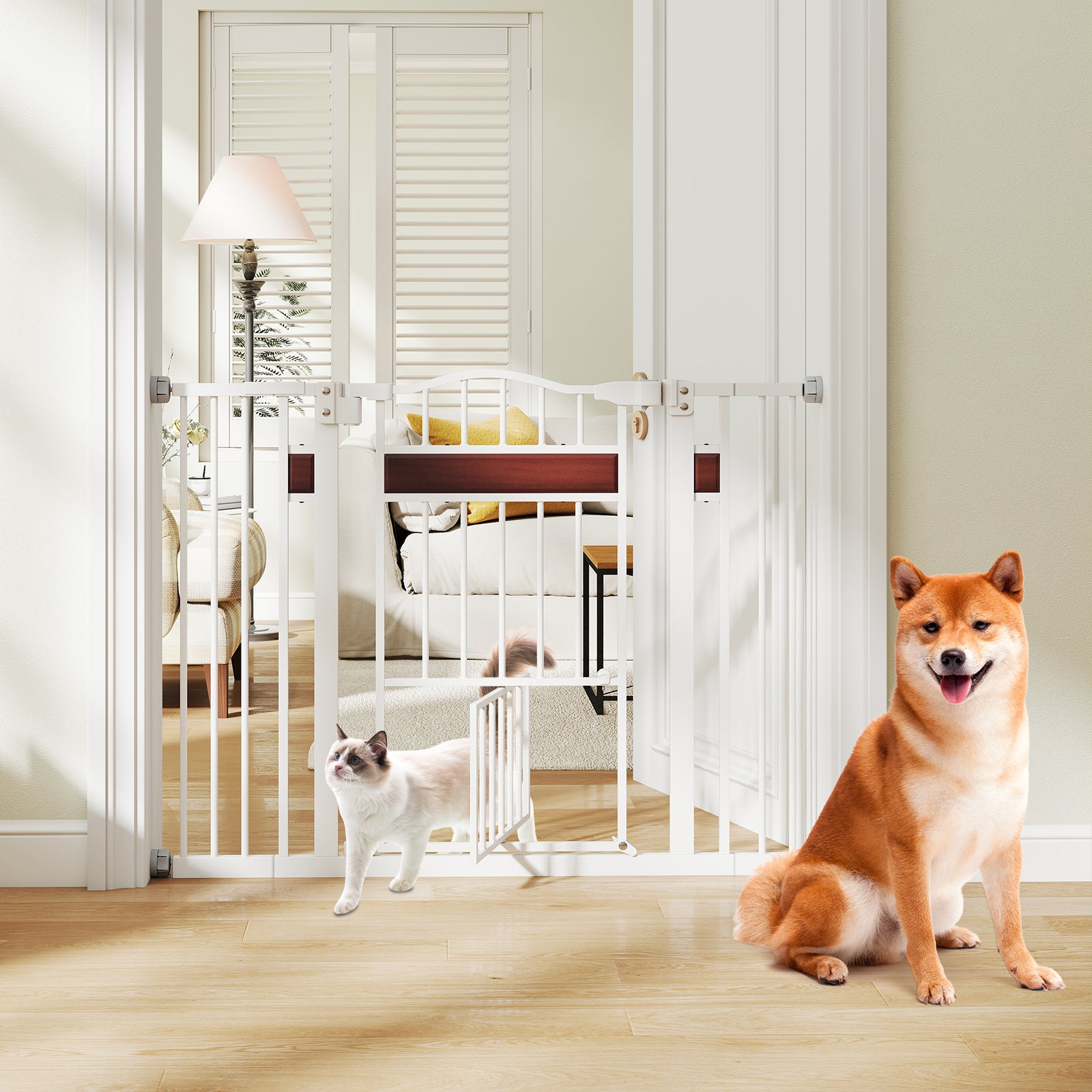 Extra Wide Walk Through Pet Gate for 74-104 cm Openings-White