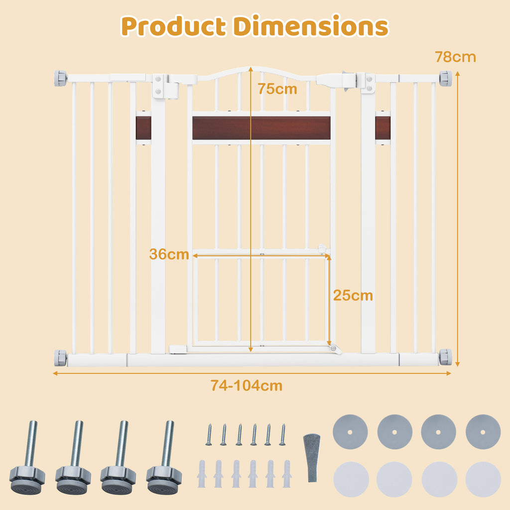 Extra Wide Walk Through Pet Gate for 74-104 cm Openings-White
