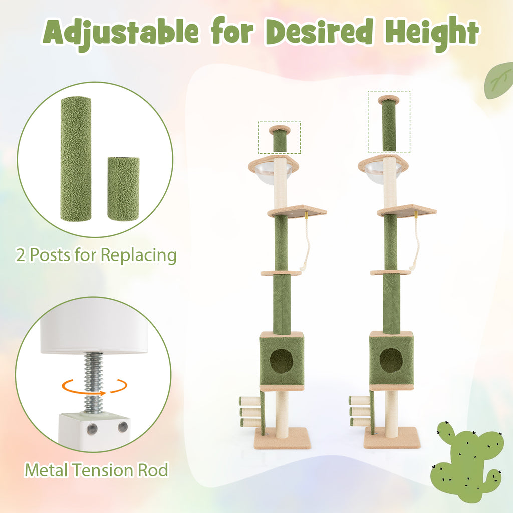 Floor to Ceiling Cat Tree with 218-270 cm Adjustable Height-Green