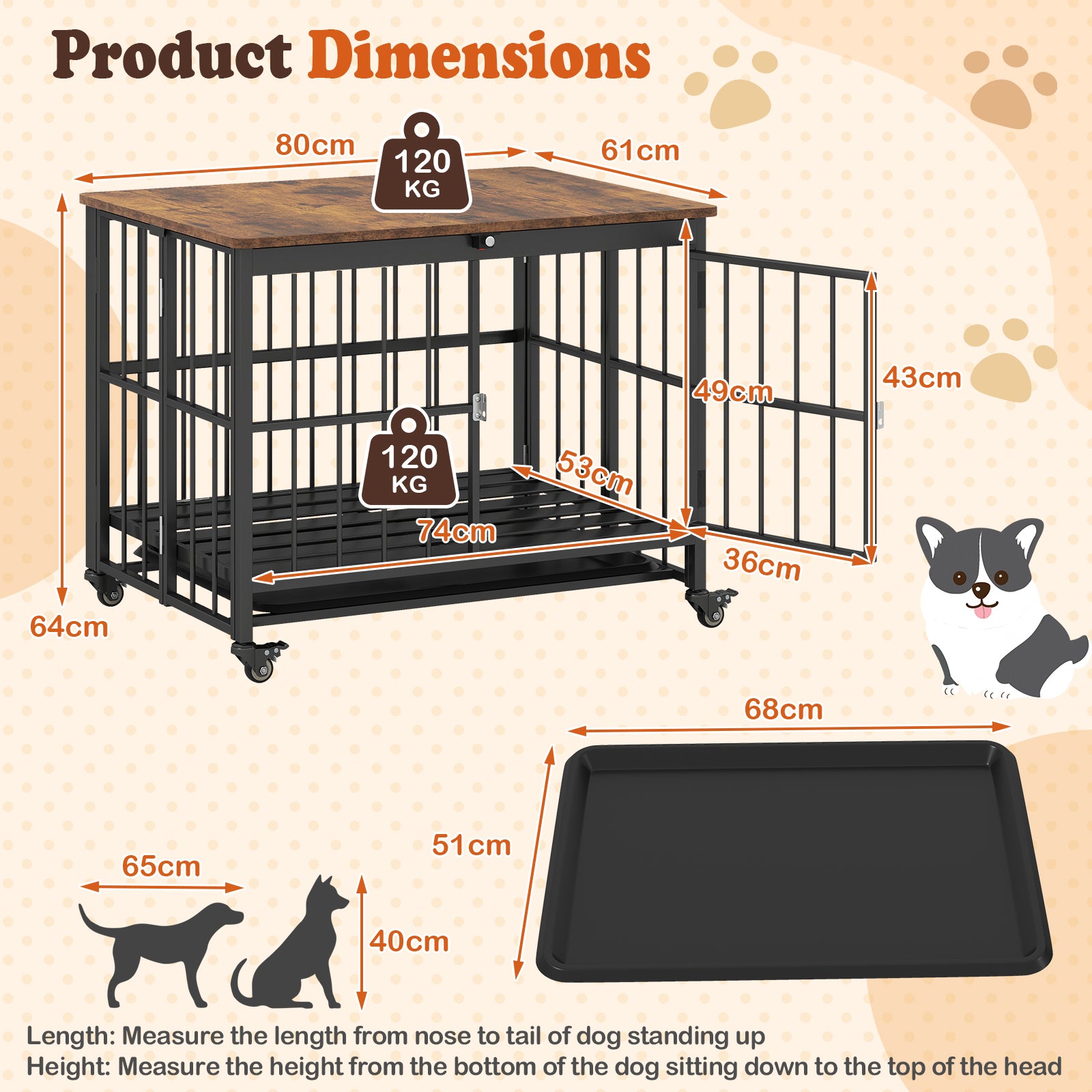 Foldable Dog Crate Furniture with Removable Tray Heavy-duty Chew-resistant Dog Kennel-M