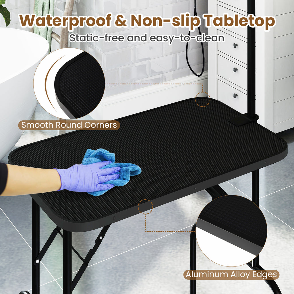 Foldable Dog Grooming Table with Height Adjustable Arms and Noose-Black