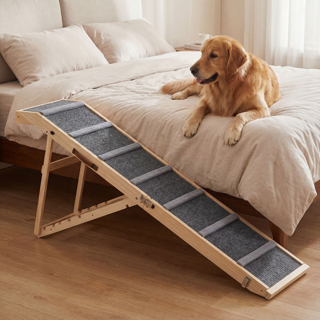Foldable Dog Ramp with Non-slip Carpet and Removable Side Rails-Grey
