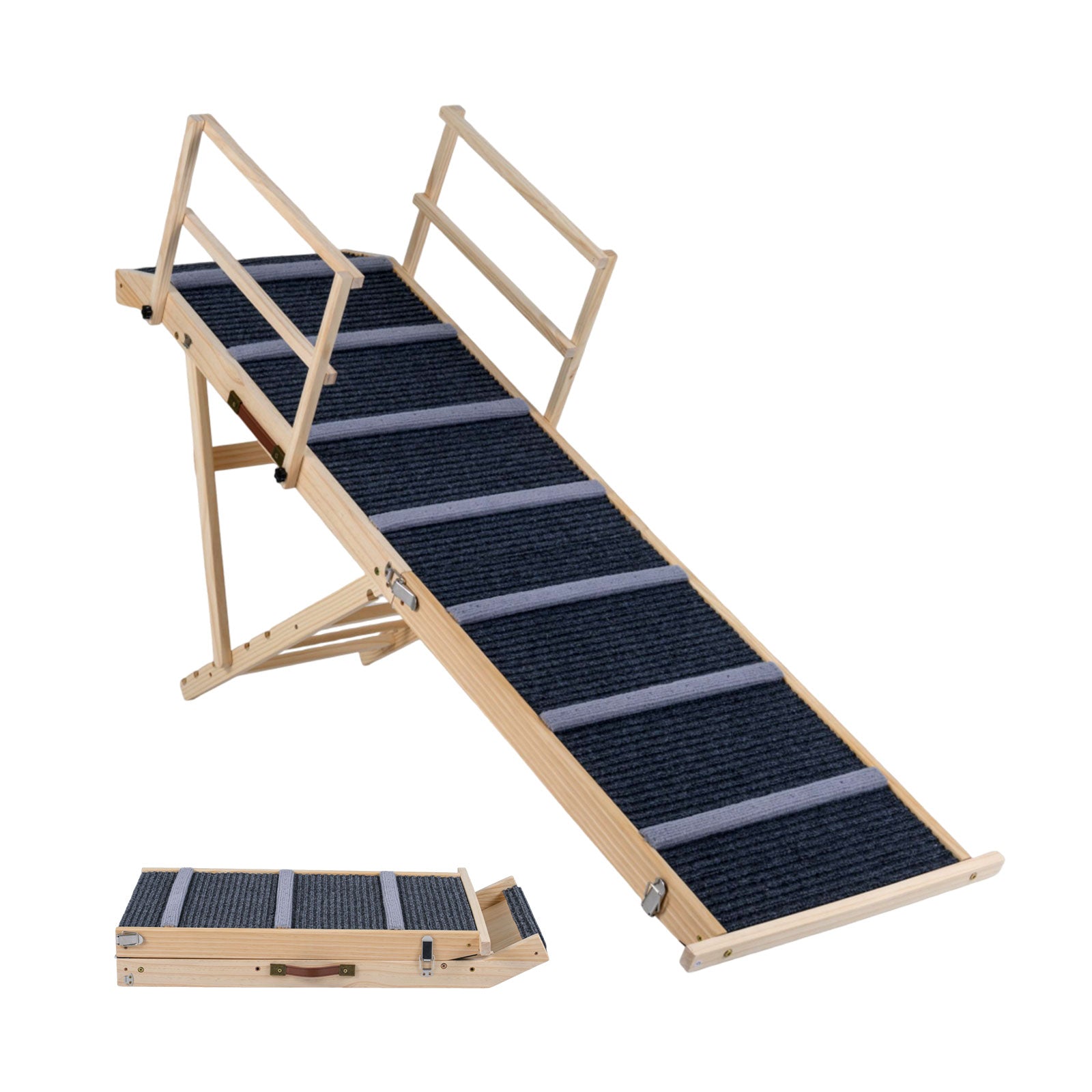 Foldable Dog Ramp with Non-slip Carpet and Removable Side Rails-Grey