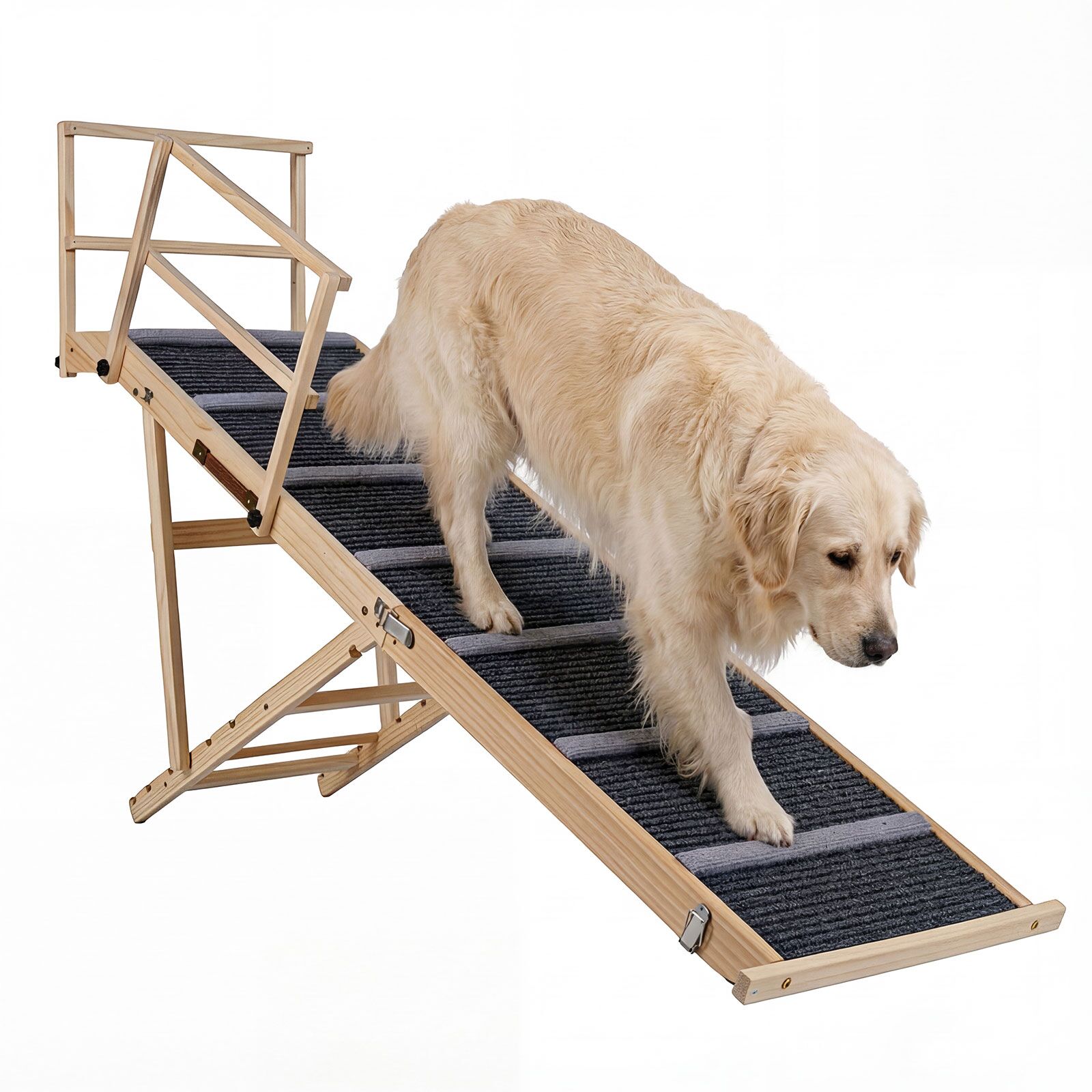 Foldable Dog Ramp with Non-slip Carpet and Removable Side Rails-Grey