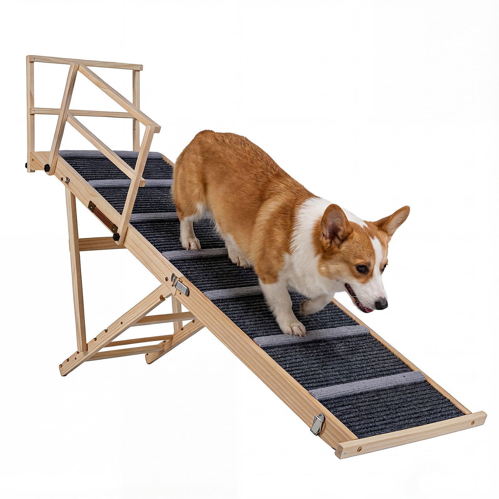 Foldable Dog Ramp with Non-slip Carpet and Removable Side Rails-Grey