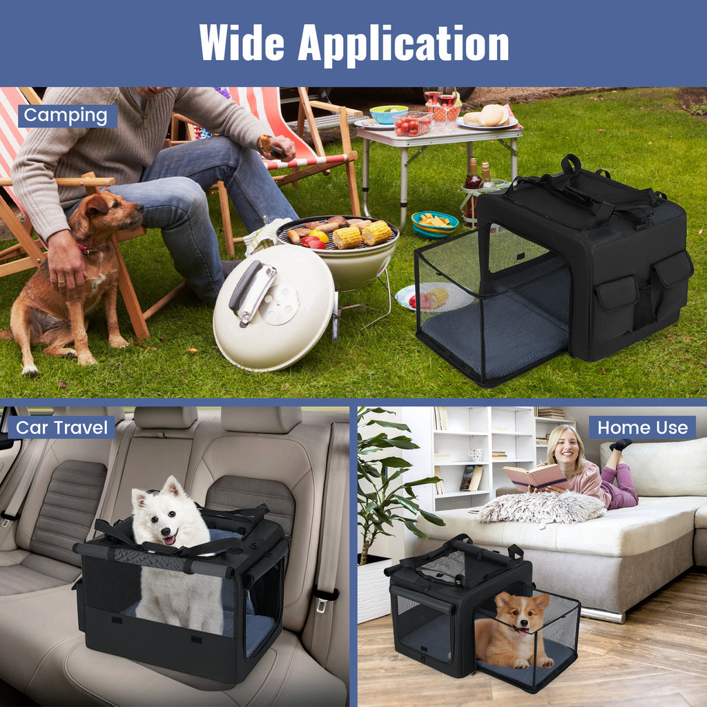 Foldable Dog Crate with Openings and Window Mesh Inner Basket-S