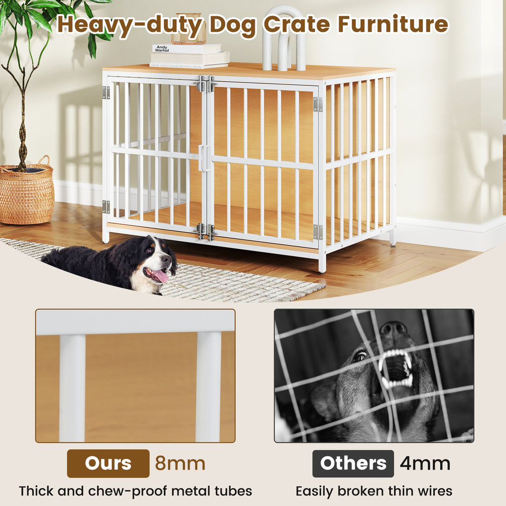Heavy-duty Dog Crate Furniture with Dual Lockable Double Doors-Natural