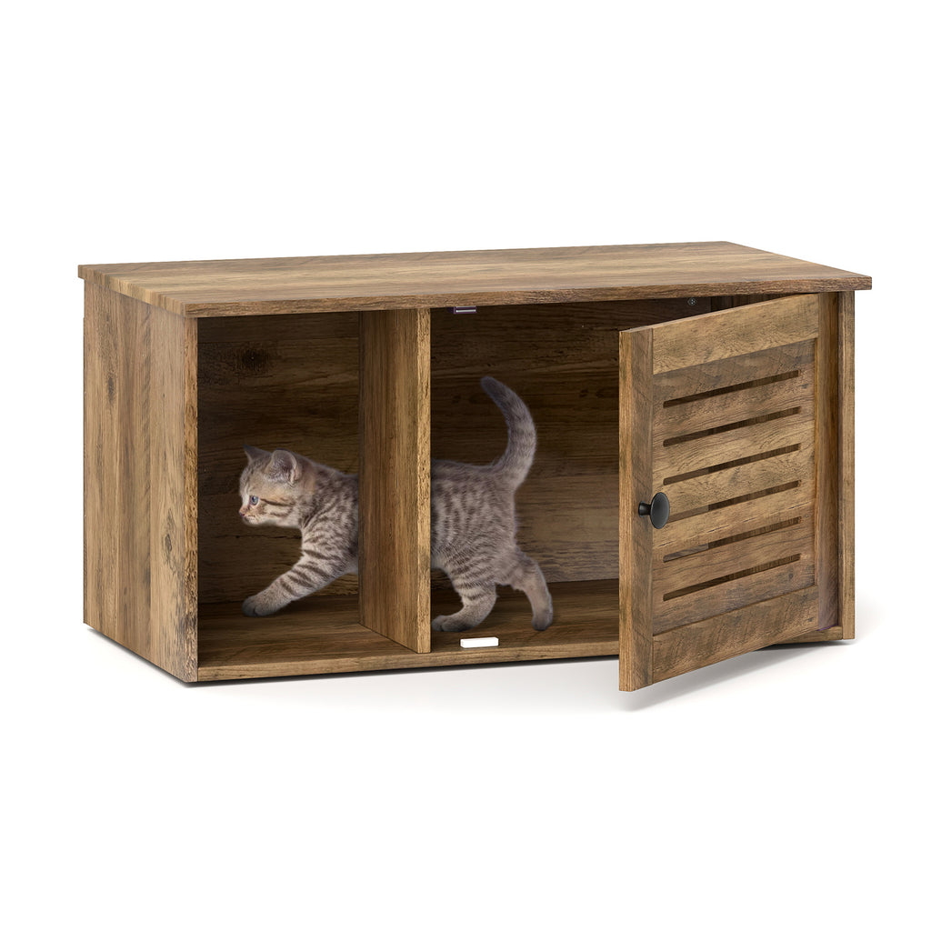 Cat Litter Box Enclosure Hidden Cat Washroom with Winding Entry-Oak