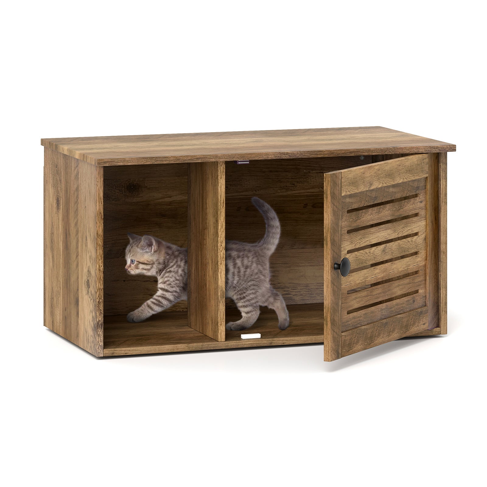 Cat Litter Box Enclosure Hidden Cat Washroom with Winding Entry-Oak