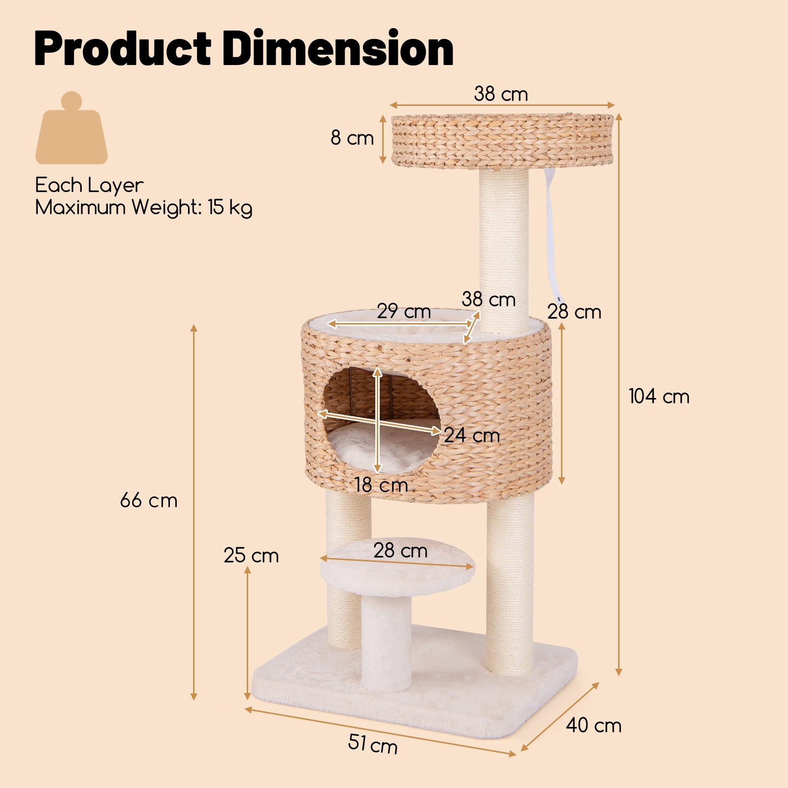 Modern Cat Tower with Top Perch and Removable Cushion-Natural