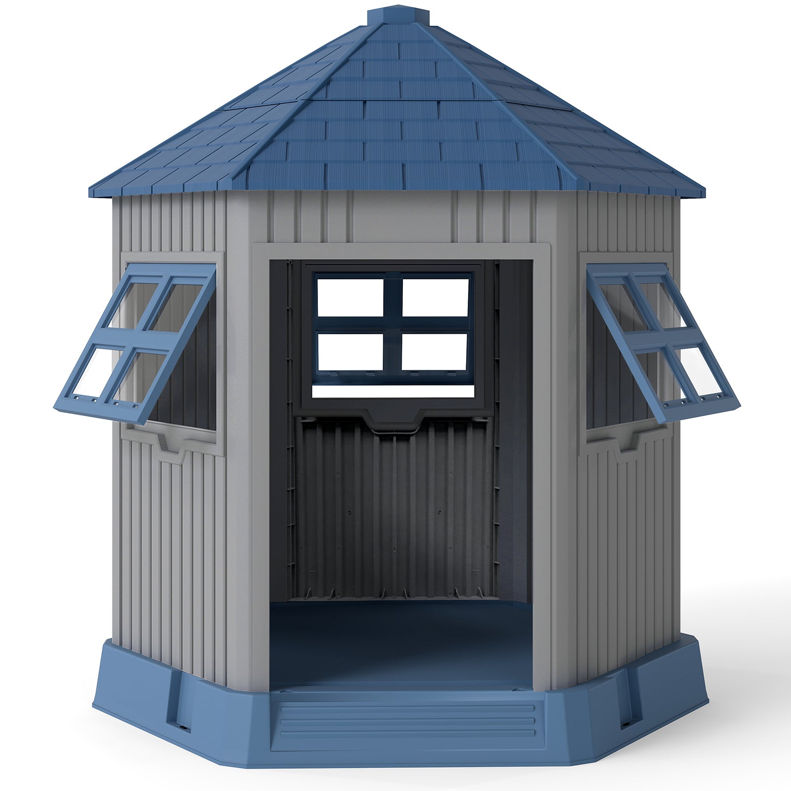 Outdoor Dog House with 2 Windows and Skylight for Small Medium Dogs-Blue