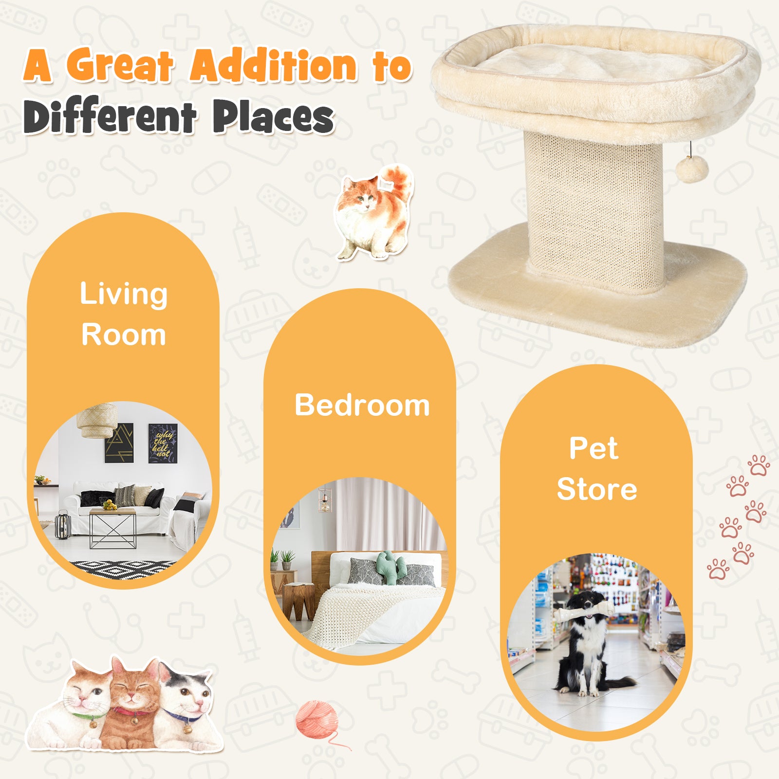 2-Tier Cat Tree with Sleeping Perch Sisal Scratching Plate and Ball-Beige