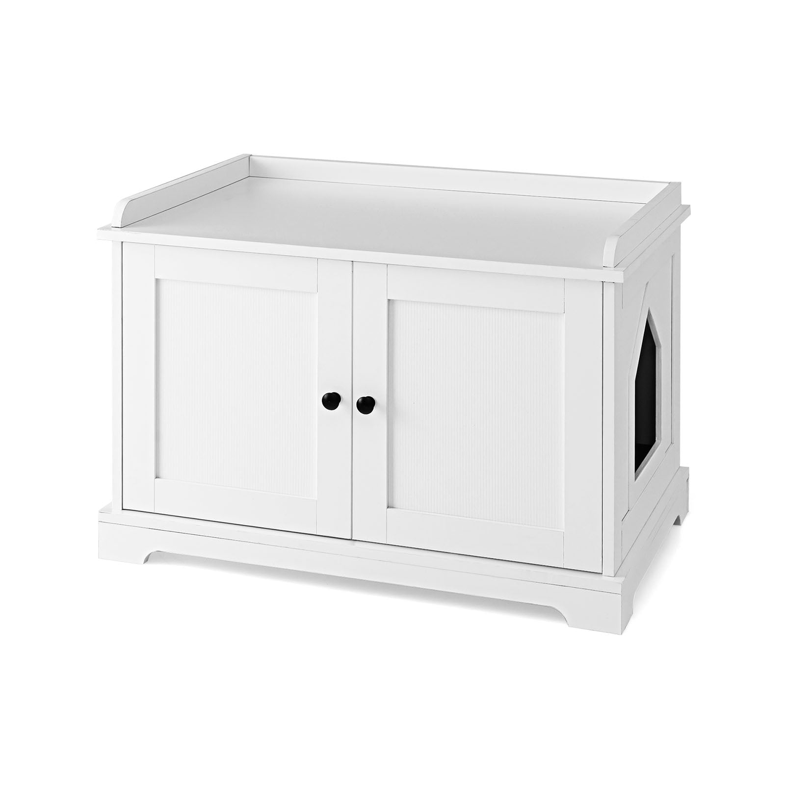 Cat Litter Box Enclosure with Scratching Pad and Adjustable Divider-White