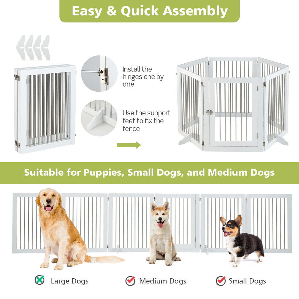 366cm Freestanding Foldable Extra Wide Dog Gate with Lockable Door and 4 Support Feet