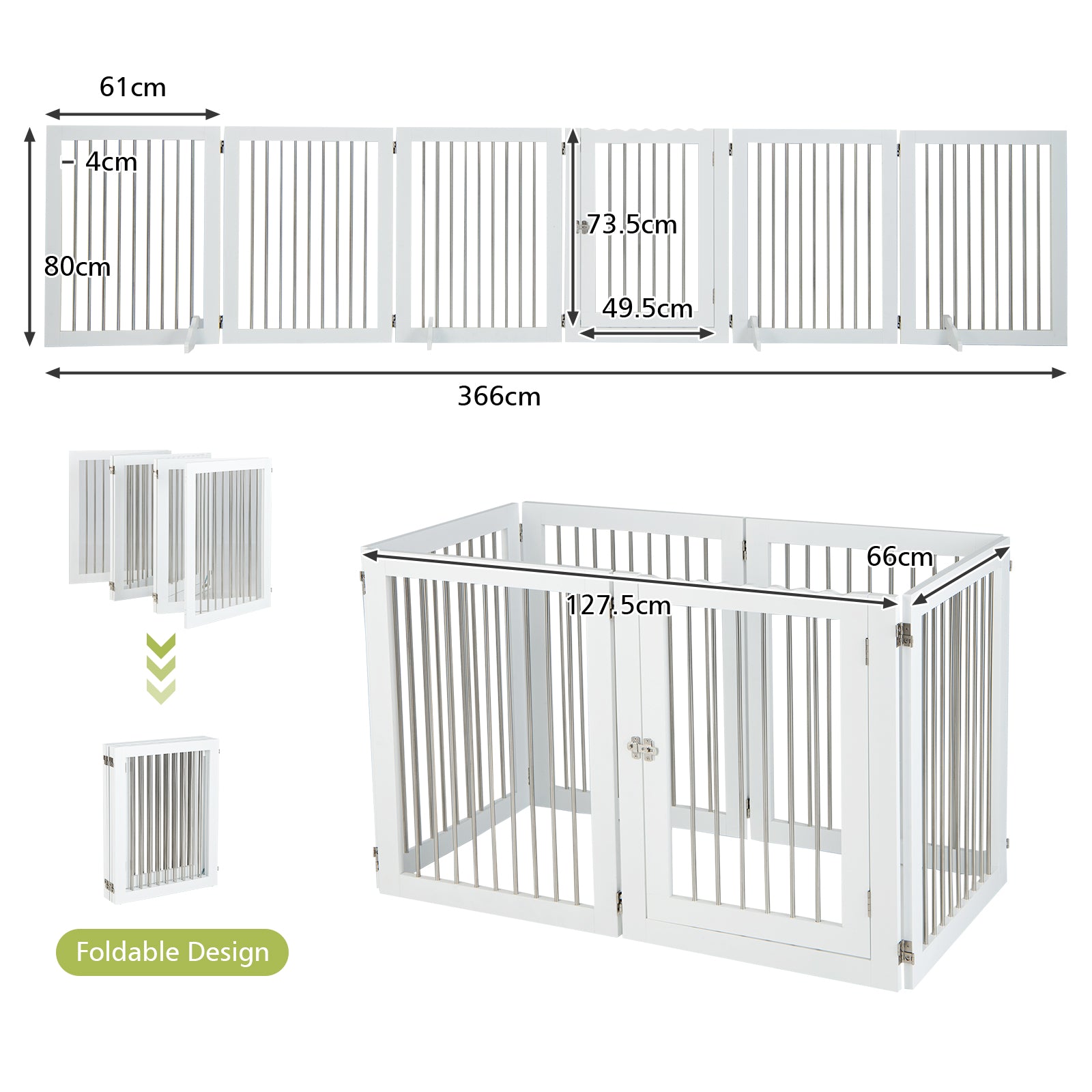 366cm Freestanding Foldable Extra Wide Dog Gate with Lockable Door and 4 Support Feet