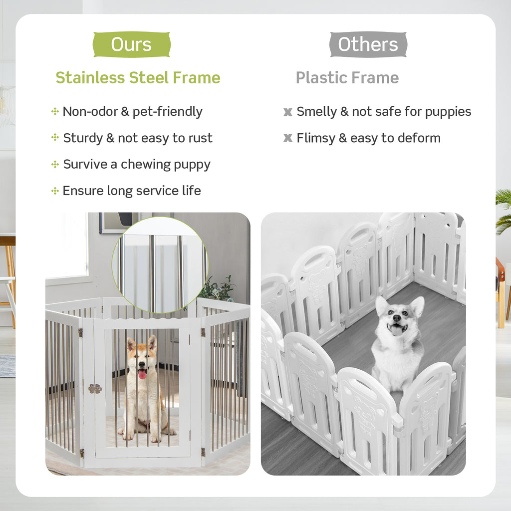 366cm Freestanding Foldable Extra Wide Dog Gate with Lockable Door and 4 Support Feet