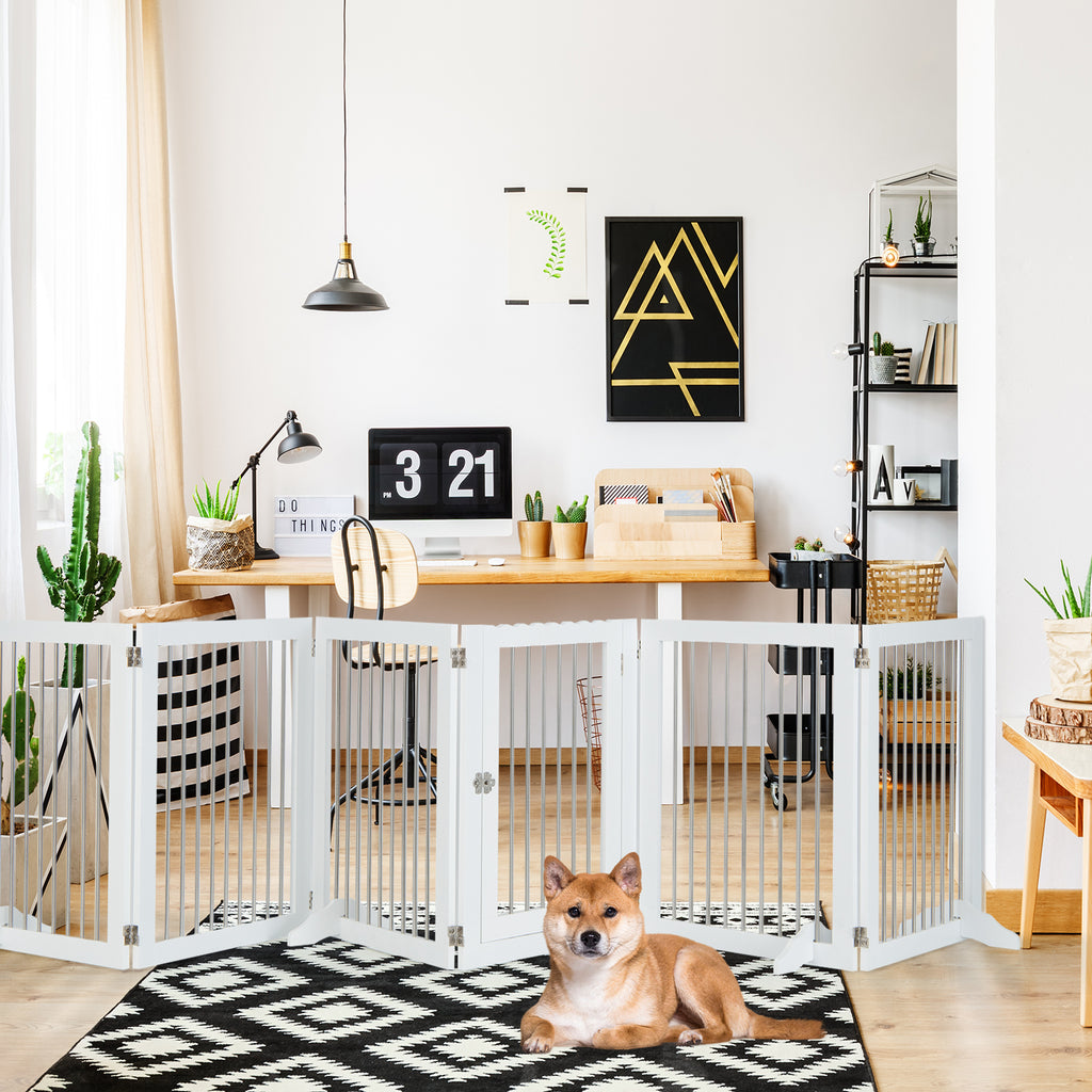 366cm Freestanding Foldable Extra Wide Dog Gate with Lockable Door and 4 Support Feet