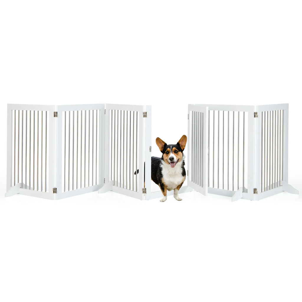 366cm Freestanding Foldable Extra Wide Dog Gate with Lockable Door and 4 Support Feet