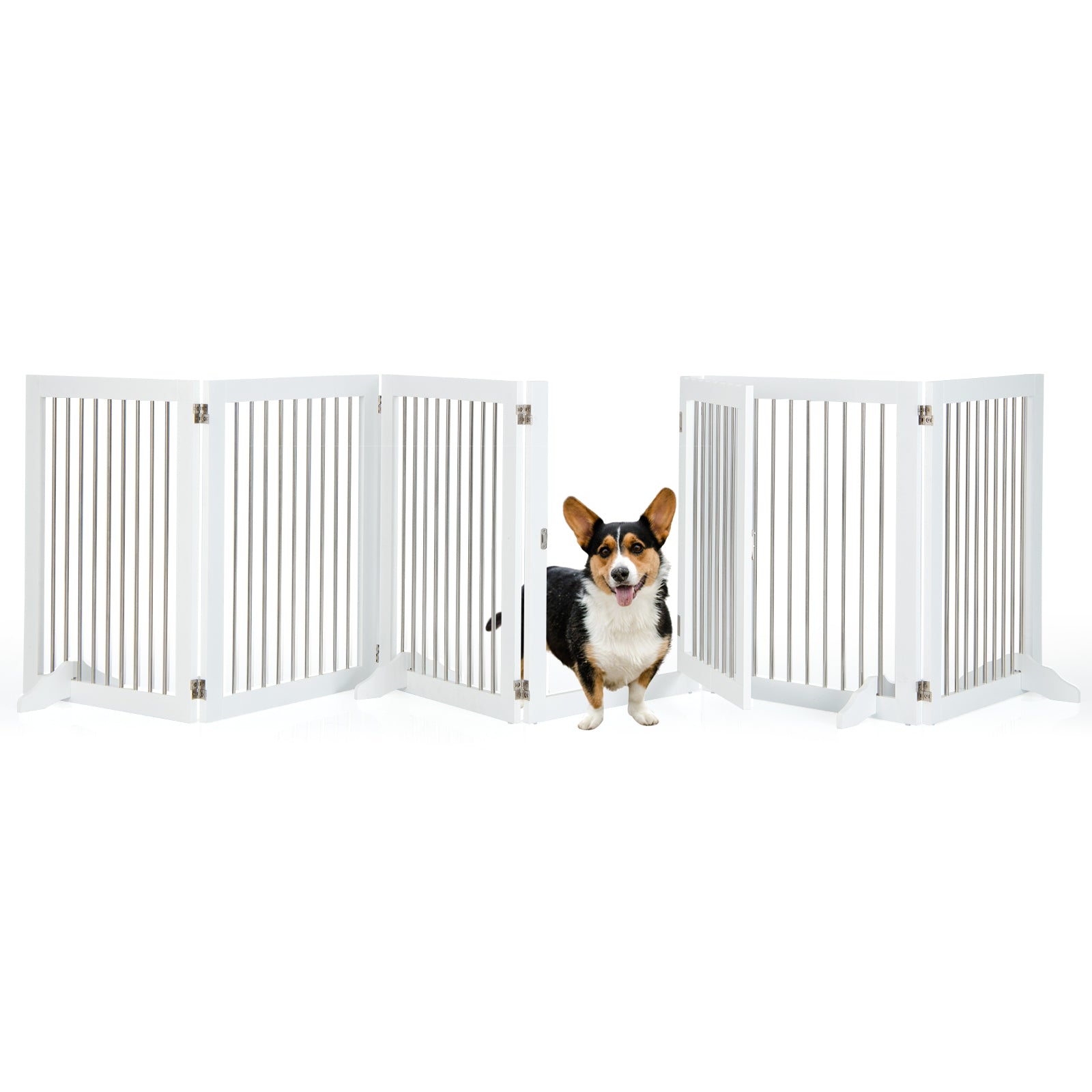 366cm Freestanding Foldable Extra Wide Dog Gate with Lockable Door and 4 Support Feet