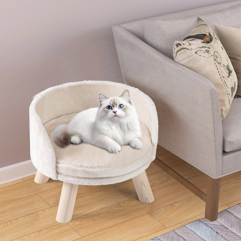Pet Bed Sofa Wooden Couch with Removable and Washable Cushion-Beige
