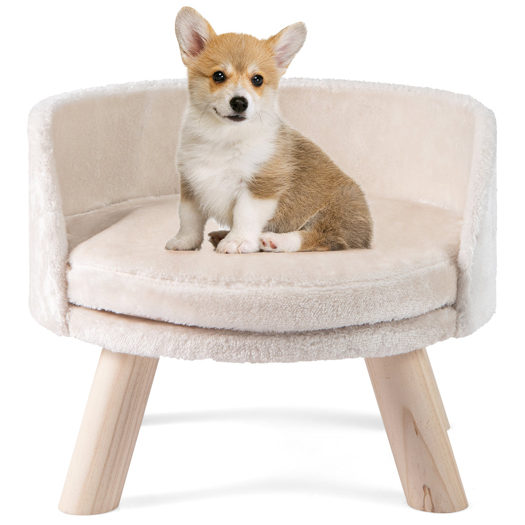Pet Bed Sofa Wooden Couch with Removable and Washable Cushion-Beige