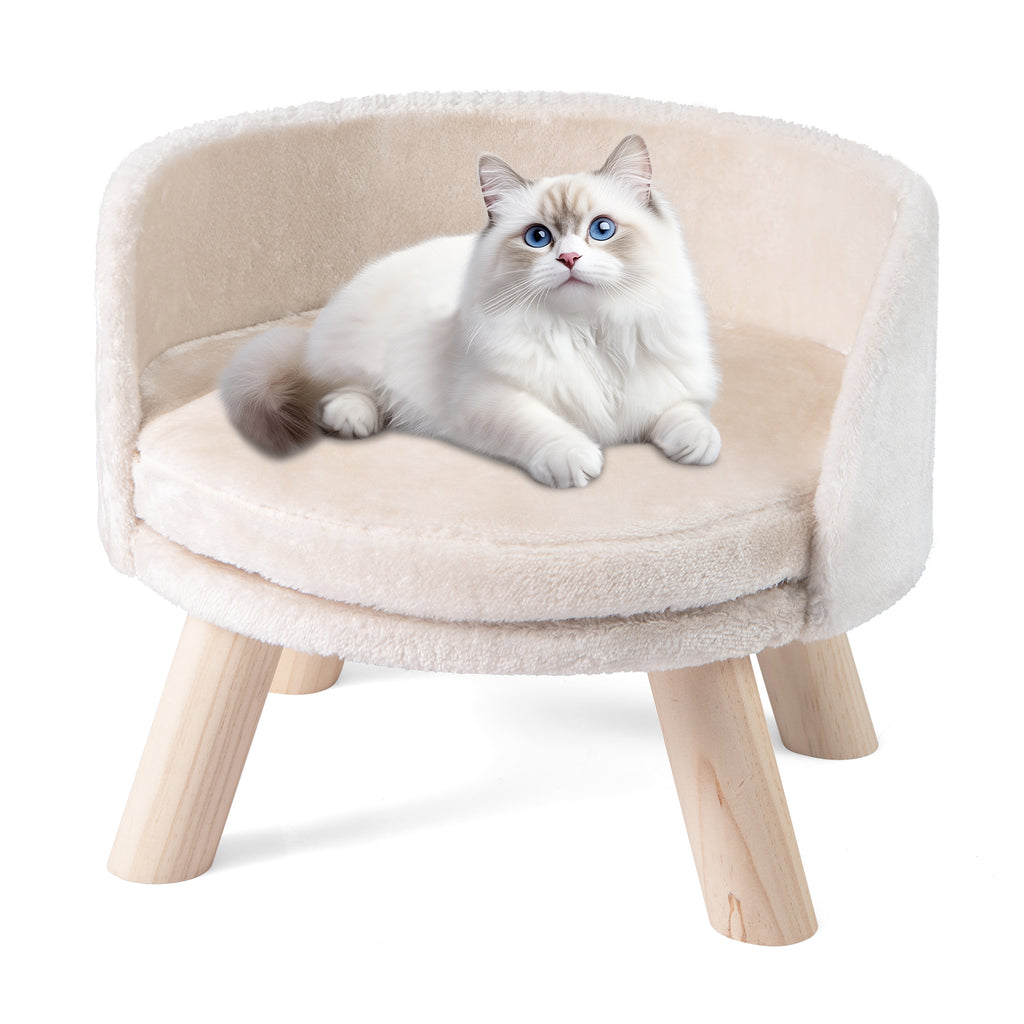 Pet Bed Sofa Wooden Couch with Removable and Washable Cushion-Beige
