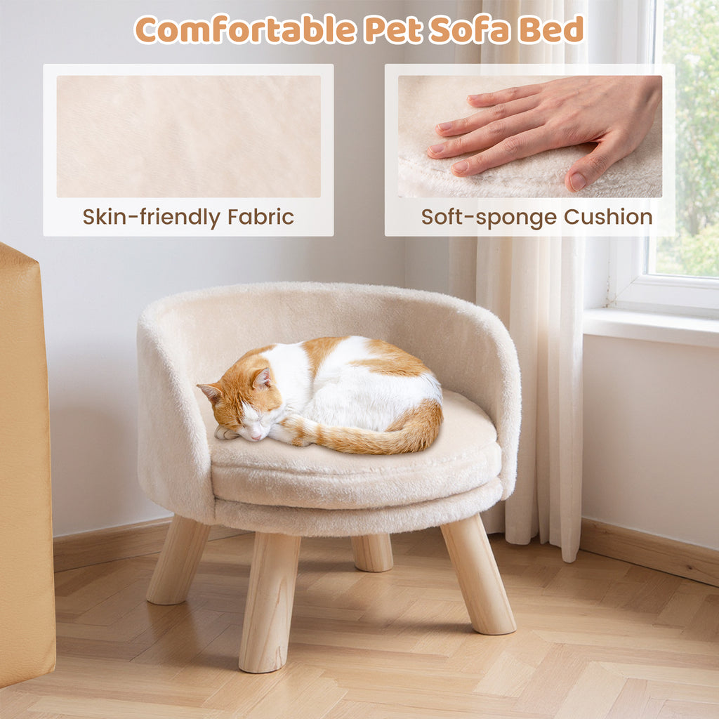 Pet Bed Sofa Wooden Couch with Removable and Washable Cushion-Beige