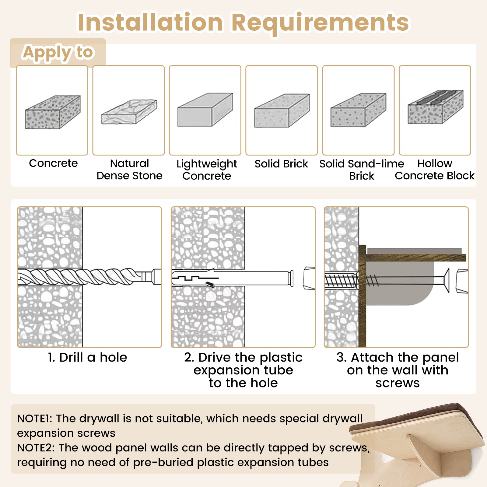 Wall-Mounted Cat Tower Furniture with Scratching Posts-Brown