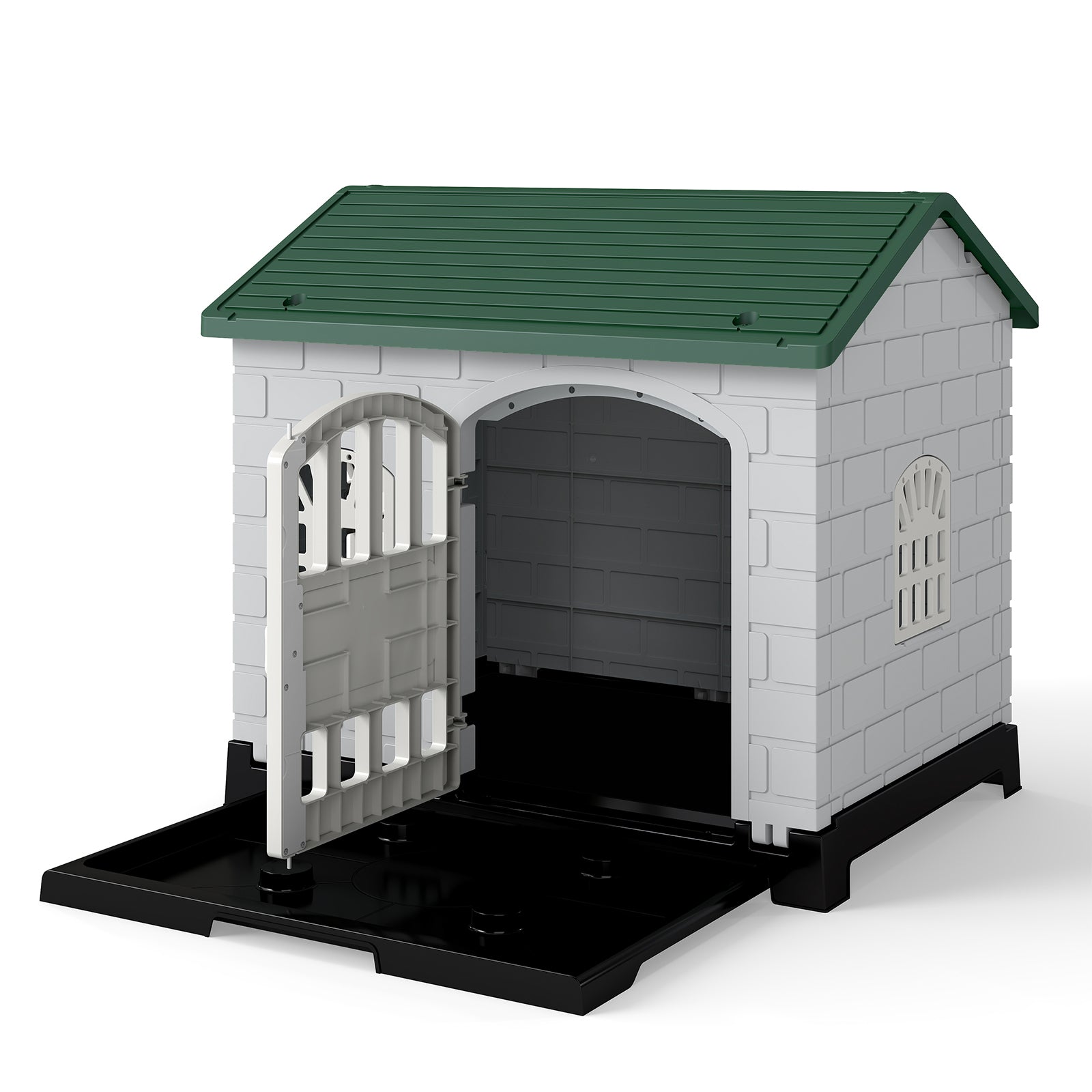 Weatherproof Pet Shelter with Removable Toilet Tray-Dark Green
