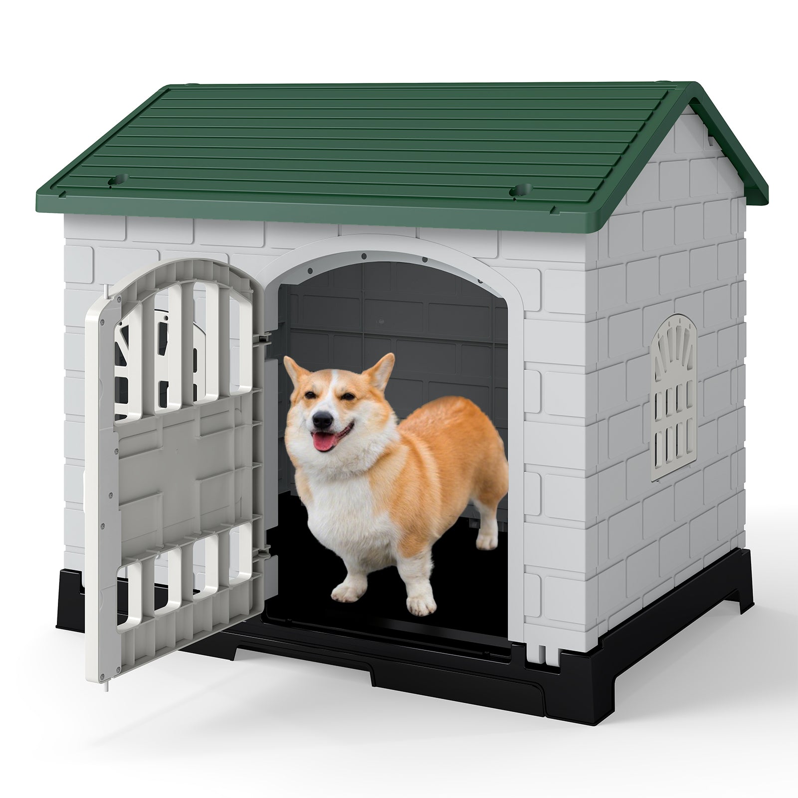 Weatherproof Pet Shelter with Removable Toilet Tray-Dark Green