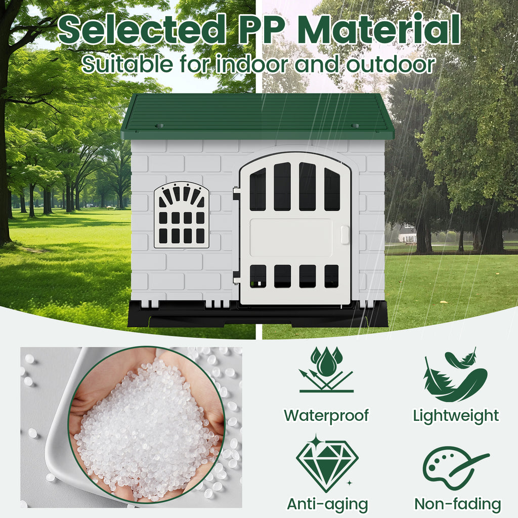 Weatherproof Pet Shelter with Removable Toilet Tray-Dark Green