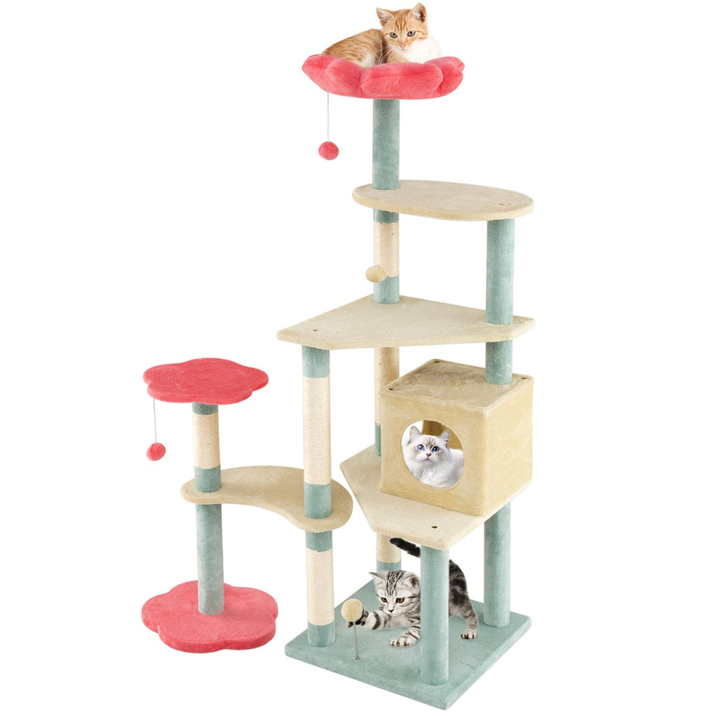 Multi-Level Aesthetic Floral Kitten Tower with Flower-Shaped Padded Perch-Colourful
