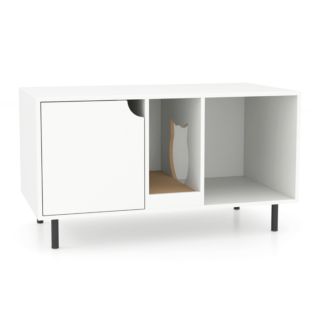 Cat Litter Box Enclosure with Storage and Removable Scratching Board-White