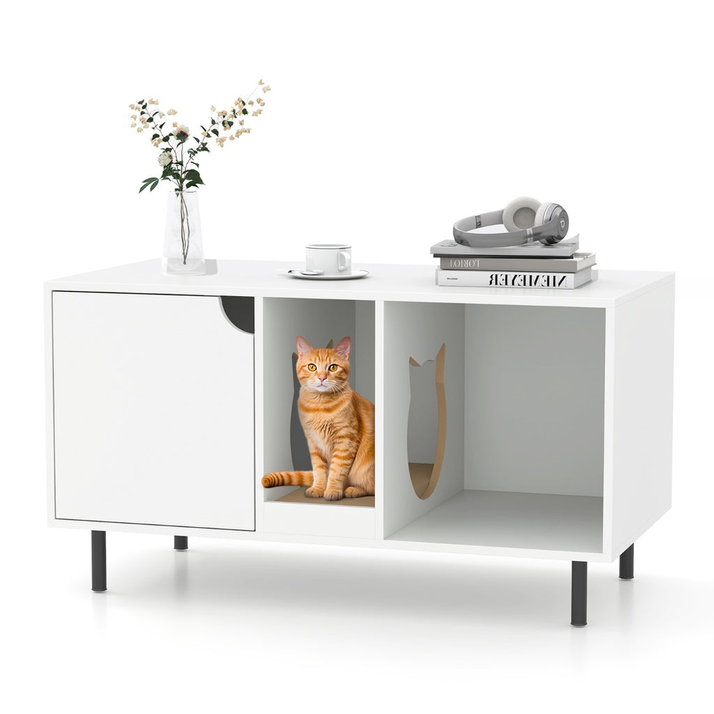 Cat Litter Box Enclosure with Storage and Removable Scratching Board-White