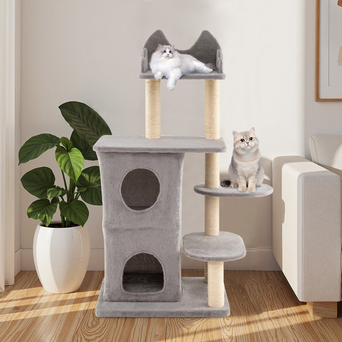 123CM Cat Tree for Indoor Cats  with 2-story Condo-Grey