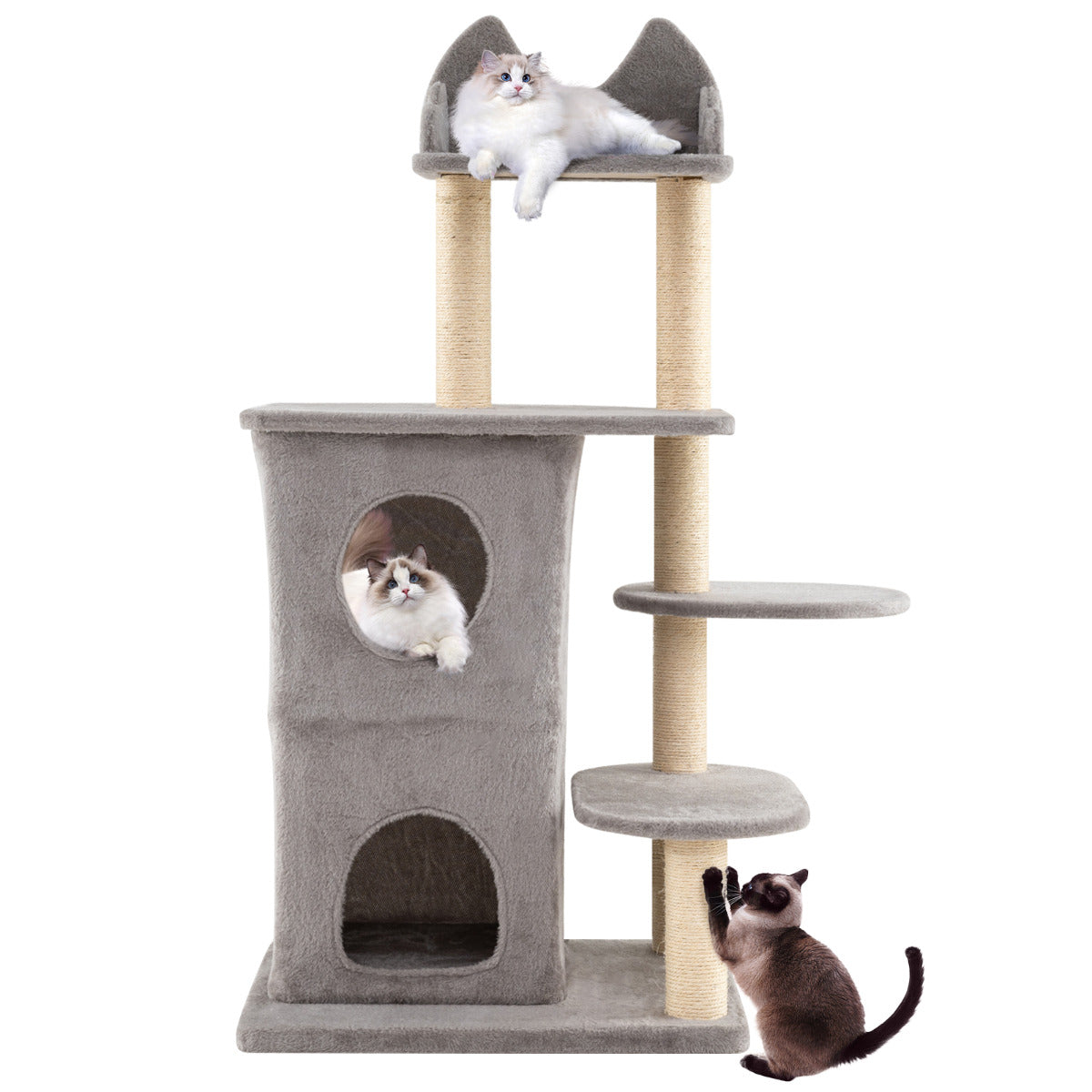 123CM Cat Tree for Indoor Cats  with 2-story Condo-Grey