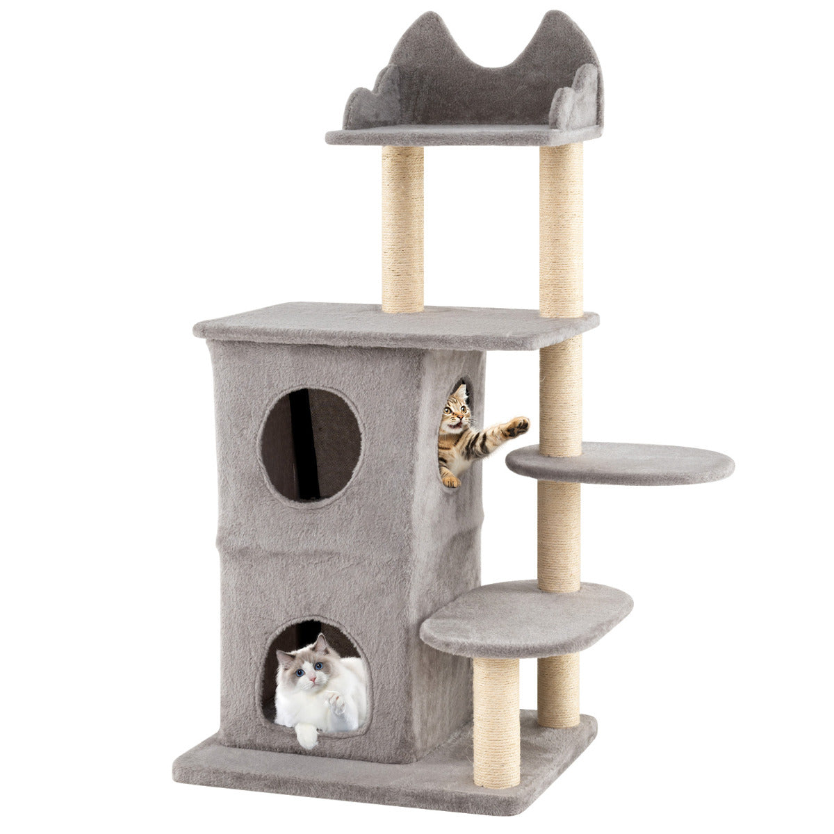 123CM Cat Tree for Indoor Cats  with 2-story Condo-Grey