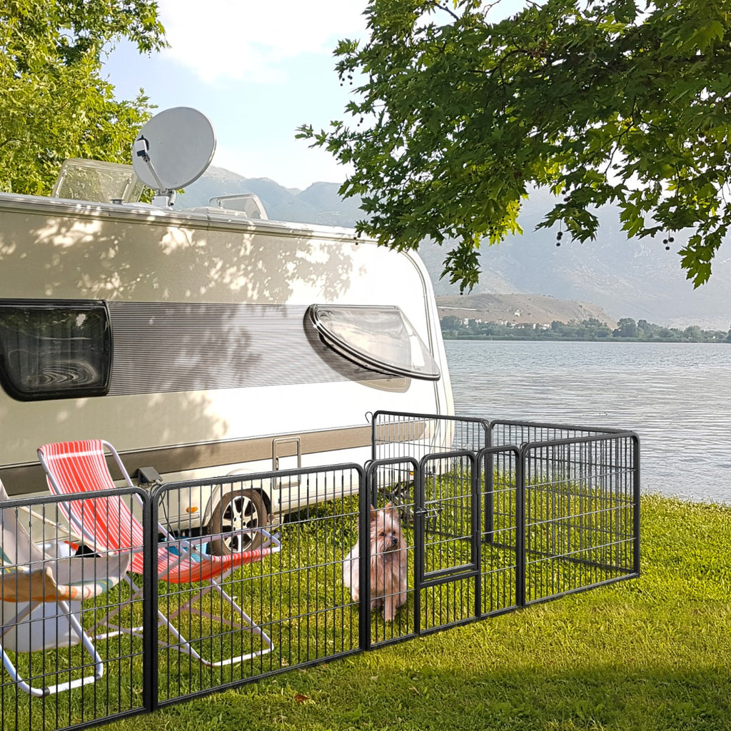 8 Panel 60cm/80cm Height Pen Fence with Lock and Large Door-Black-60 cm