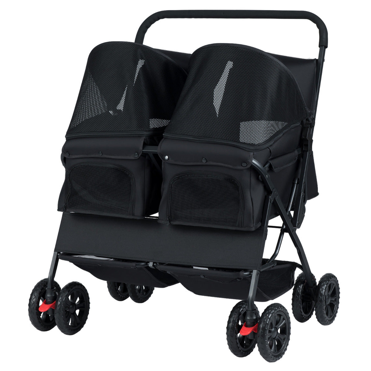 Double Pet Stroller Foldable Twin Dog Walk Jogger with 2-seater Carrier-Black