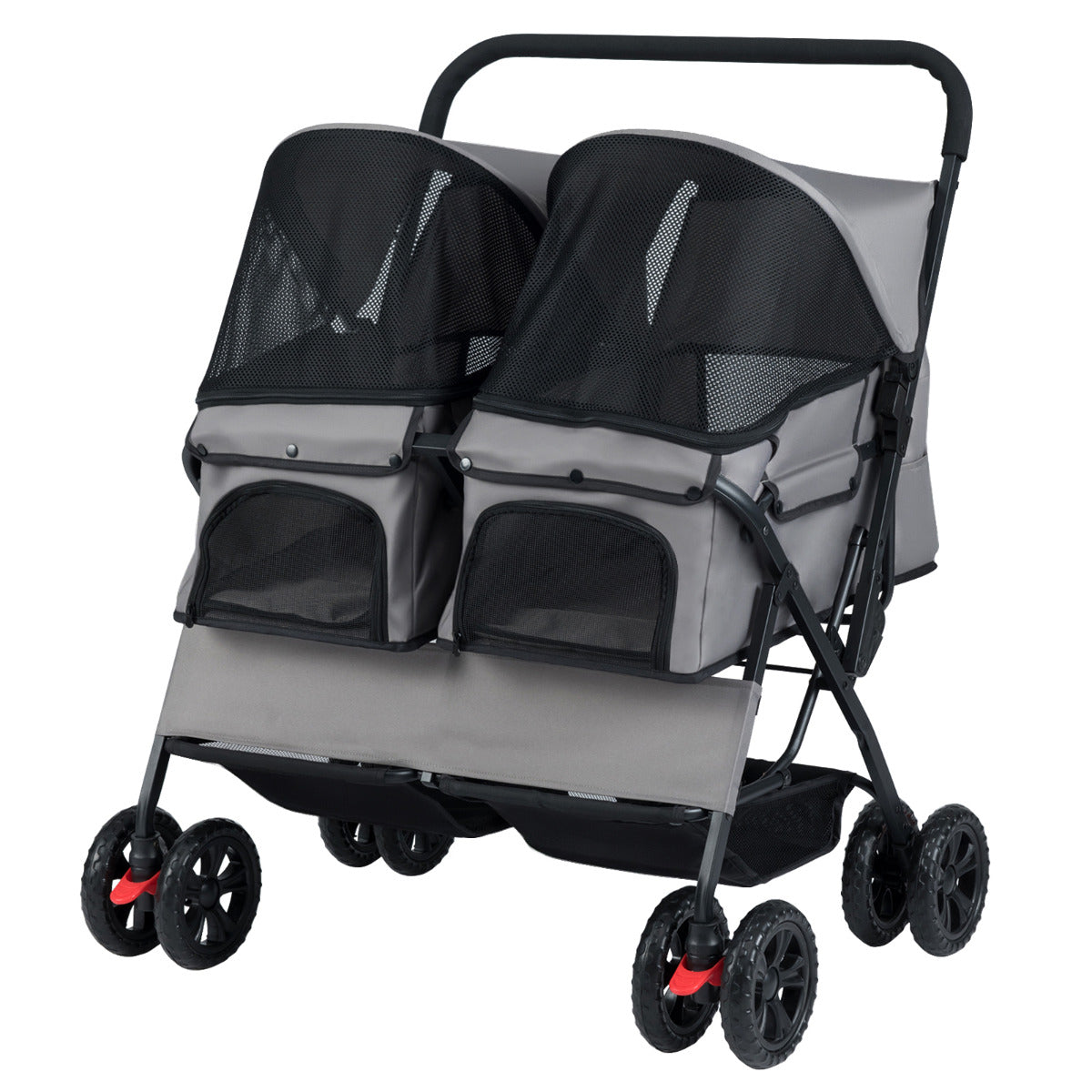 Double Pet Stroller Foldable Twin Dog Walk Jogger with 2-seater Carrier-Grey