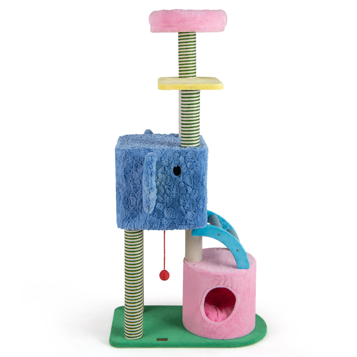 Elephant Themed Cat Tree for Cats with Condos and Padded Perch-Colourful