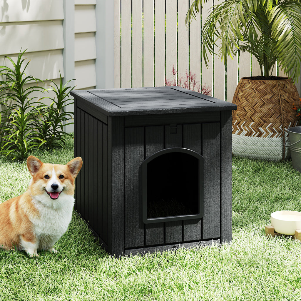 Indoor Outdoor Cat House with Flip Front Door and Raised Floor-Black