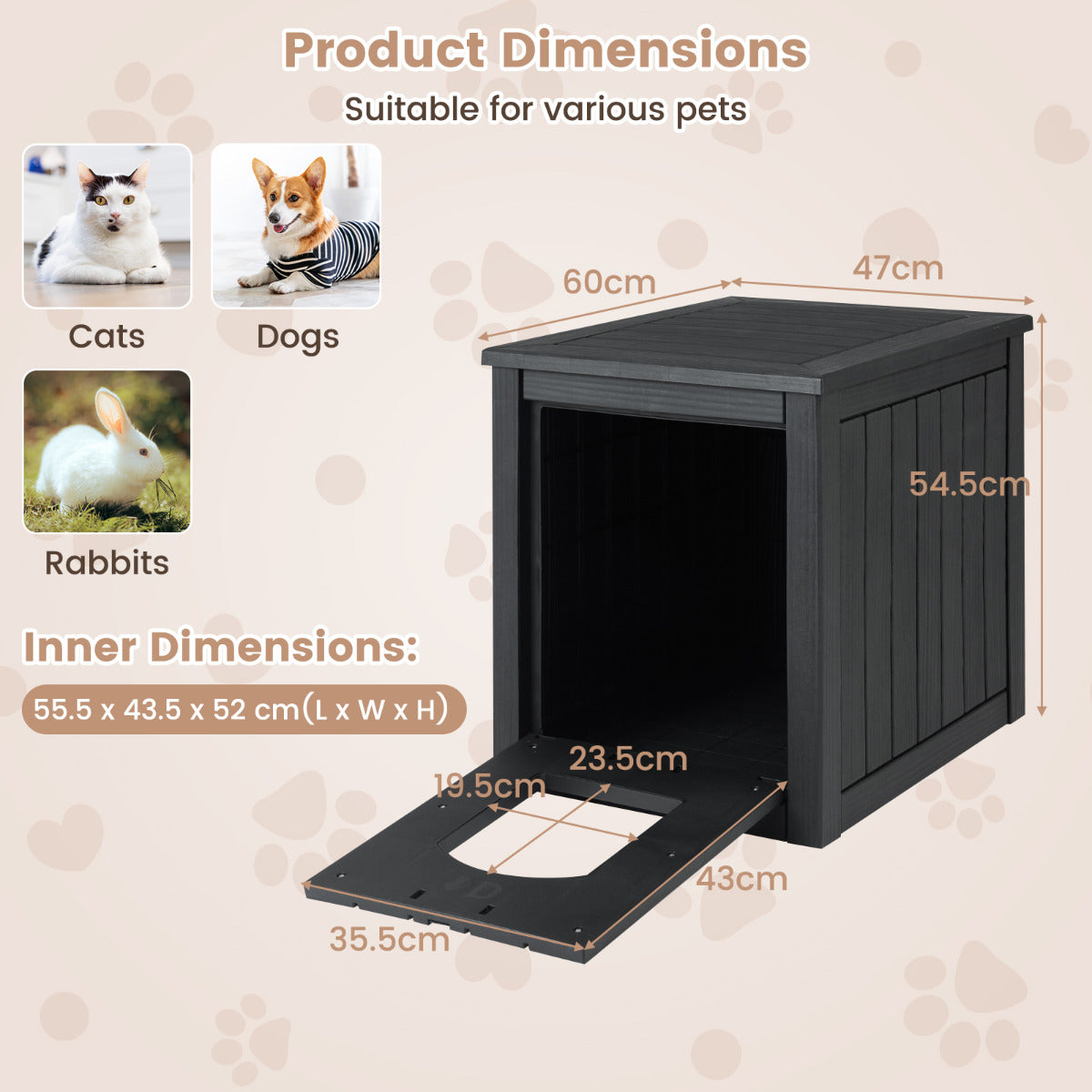 Indoor Outdoor Cat House with Flip Front Door and Raised Floor-Black